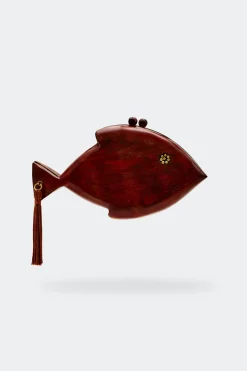 Carvedcarved wooden fish clutch
