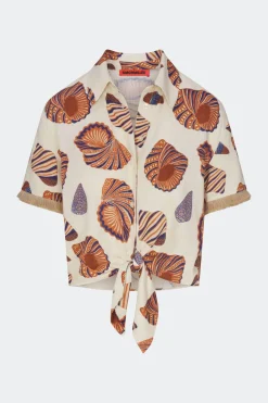 Evaeva linen fringe tie top