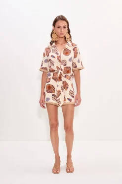 Evaeva linen fringe tie top