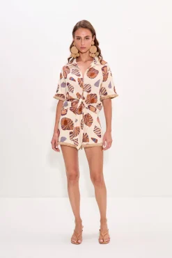 Evaeva linen fringe tie top