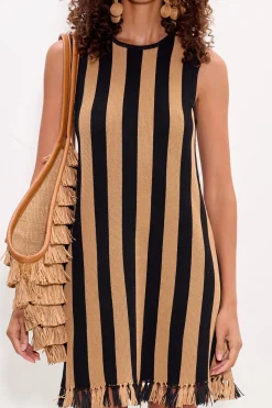 Mojimoji stripe tassel mini dress